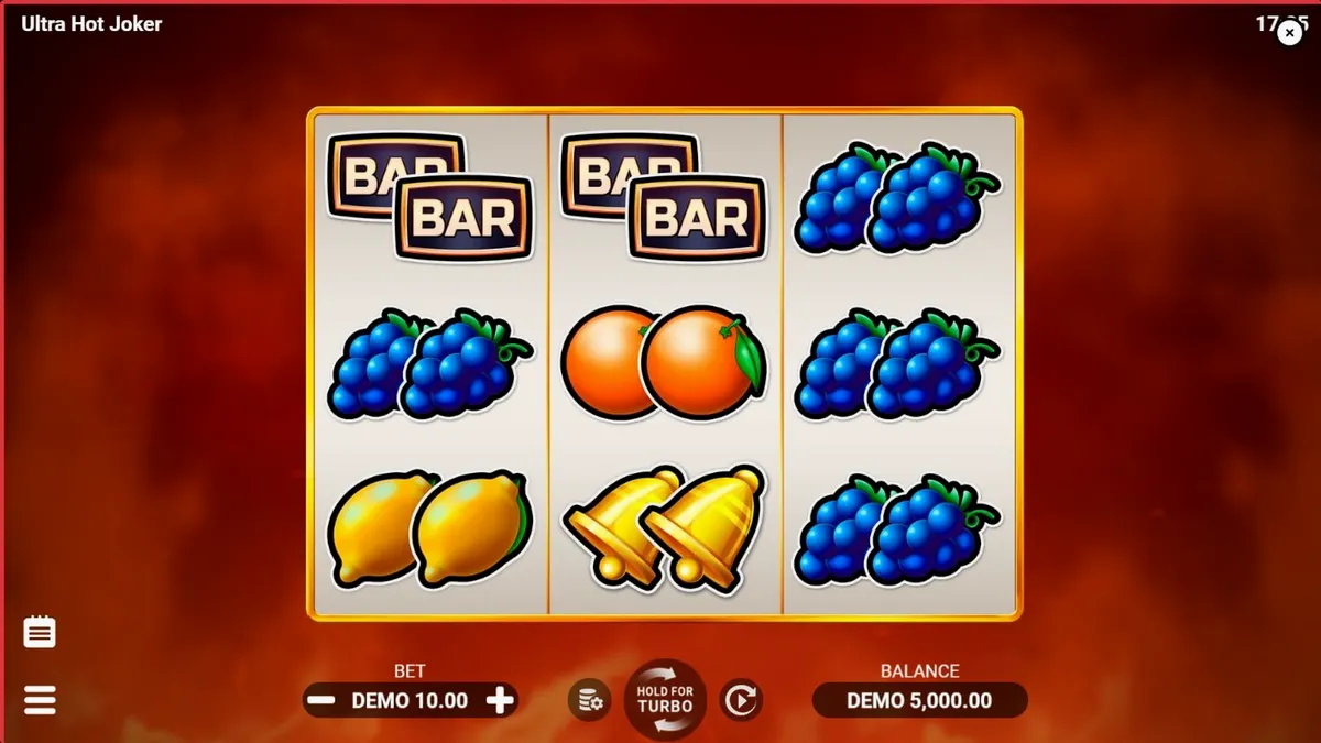 Interface vibrante do slot Ultra Hot Joker com frutas clássicas e chamas